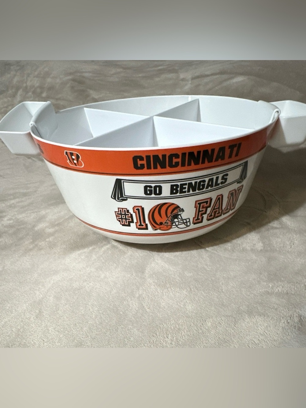 Cincinnati Bengals NFL Party Bowl Large w/ Divider Insert and dip containers